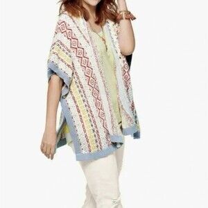 Cabi Love Carol Siesta Knit Multicolored Boho Fringe Open Front Cardigan XS/S